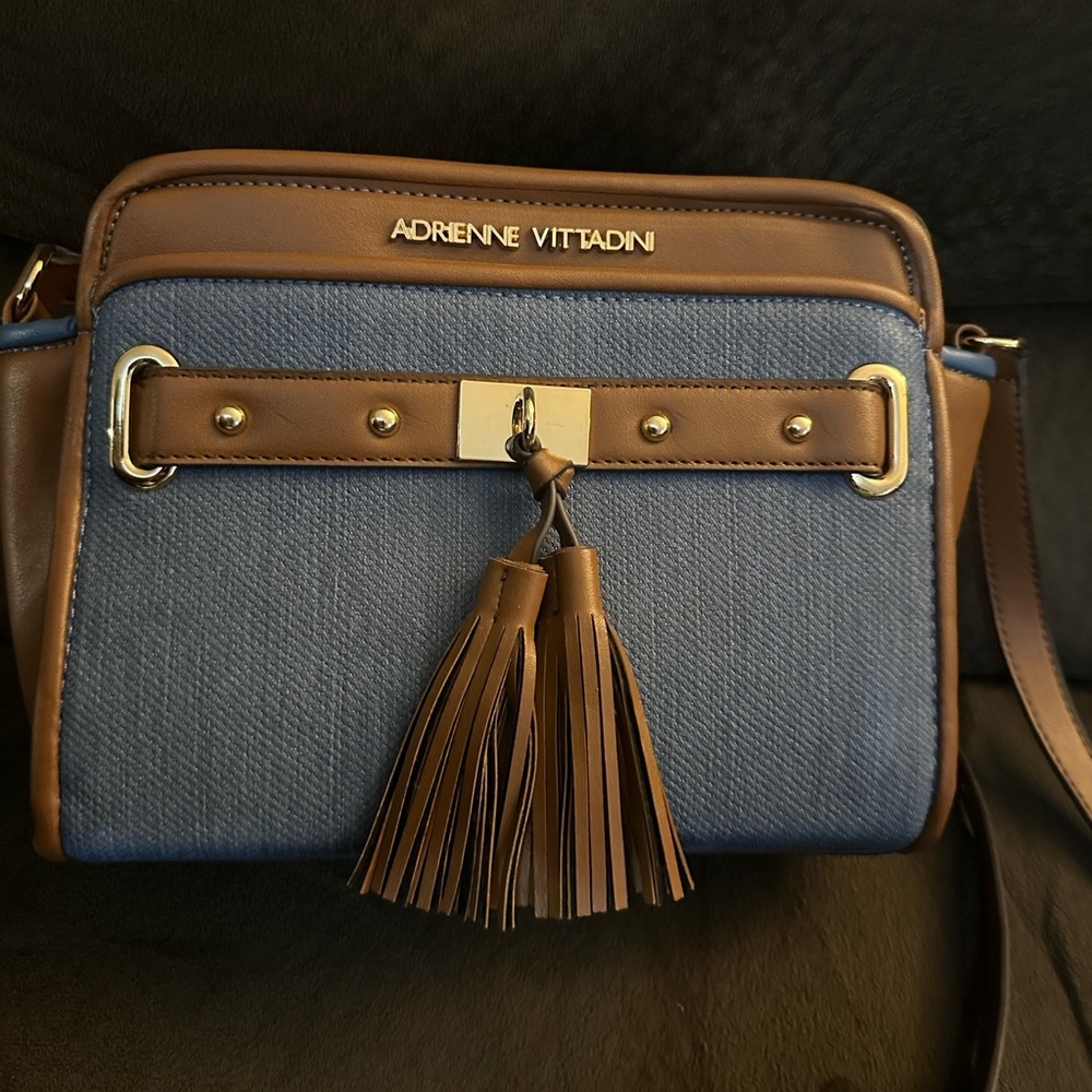 Adrienne Vittadini AVH7859 Sutton Place Collection Crossbody Purse Blue & Brown